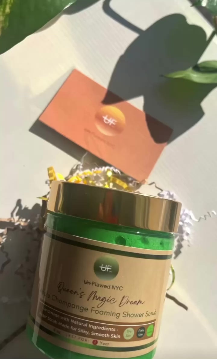 A package opening of "Queen's Magic Dream" Foaming Shower Scrub